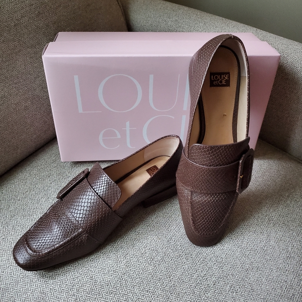 LOUISE et CIE Roxanne Snake Embossed Brown Leather Loafers 8
